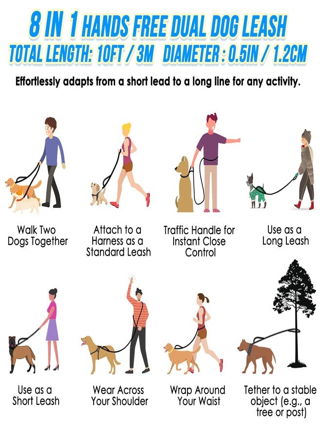 Lukovee Hands Free Dog Leash, 10FT Adjustable Training Lead 1/2 Inch Nylon Heavy Duty Lead No Pull for Large Medium Dogs, Tangle Free Reflective Waist-Leash for Walking Running, (DB, Plus Handle) - Image 4